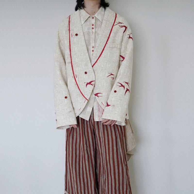 復古歸燕系列刺繡解構西服 / 棉麻多種穿法設計 / 男女同款藝術感 - 其他 - 棉．麻 白色
