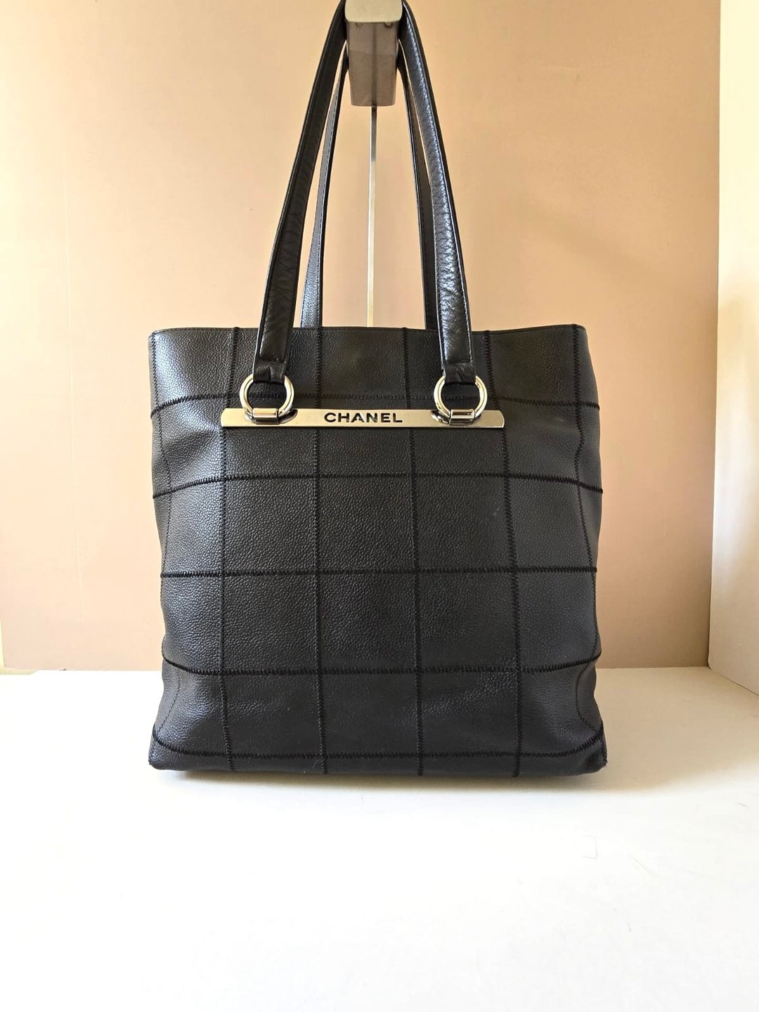 稀有中古包 Chanel 古董黑色鱼子酱冰格皮革托特包 单肩包 侧背包 - 侧背包/斜挎包 - 真皮 