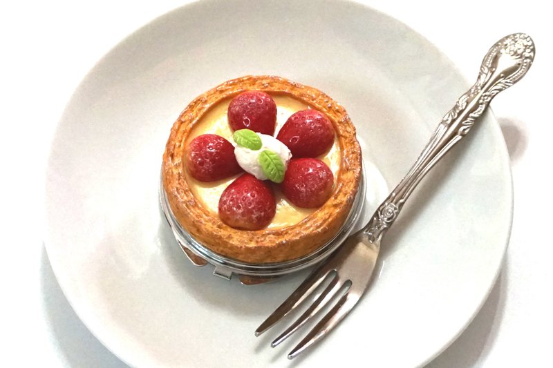 草莓吉士挞随身镜 | 仿真甜品黏土装饰镜子 - 彩妆刷具/镜子/梳子 - 粘土 红色