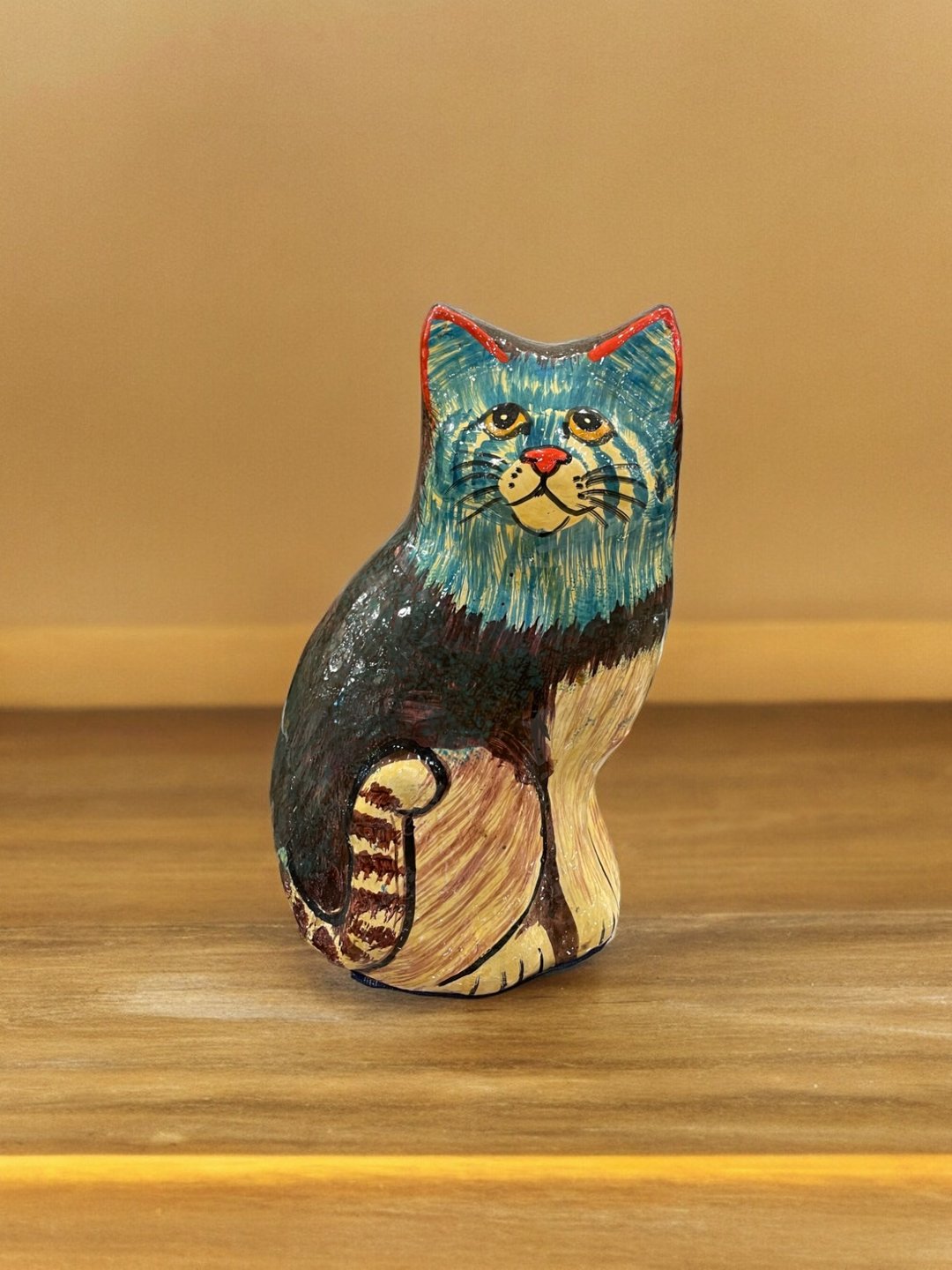 印度喀什米尔 手工漆纸器 彩绘猫咪摆饰 - 蓝猫 - 摆饰 - 木头 蓝色