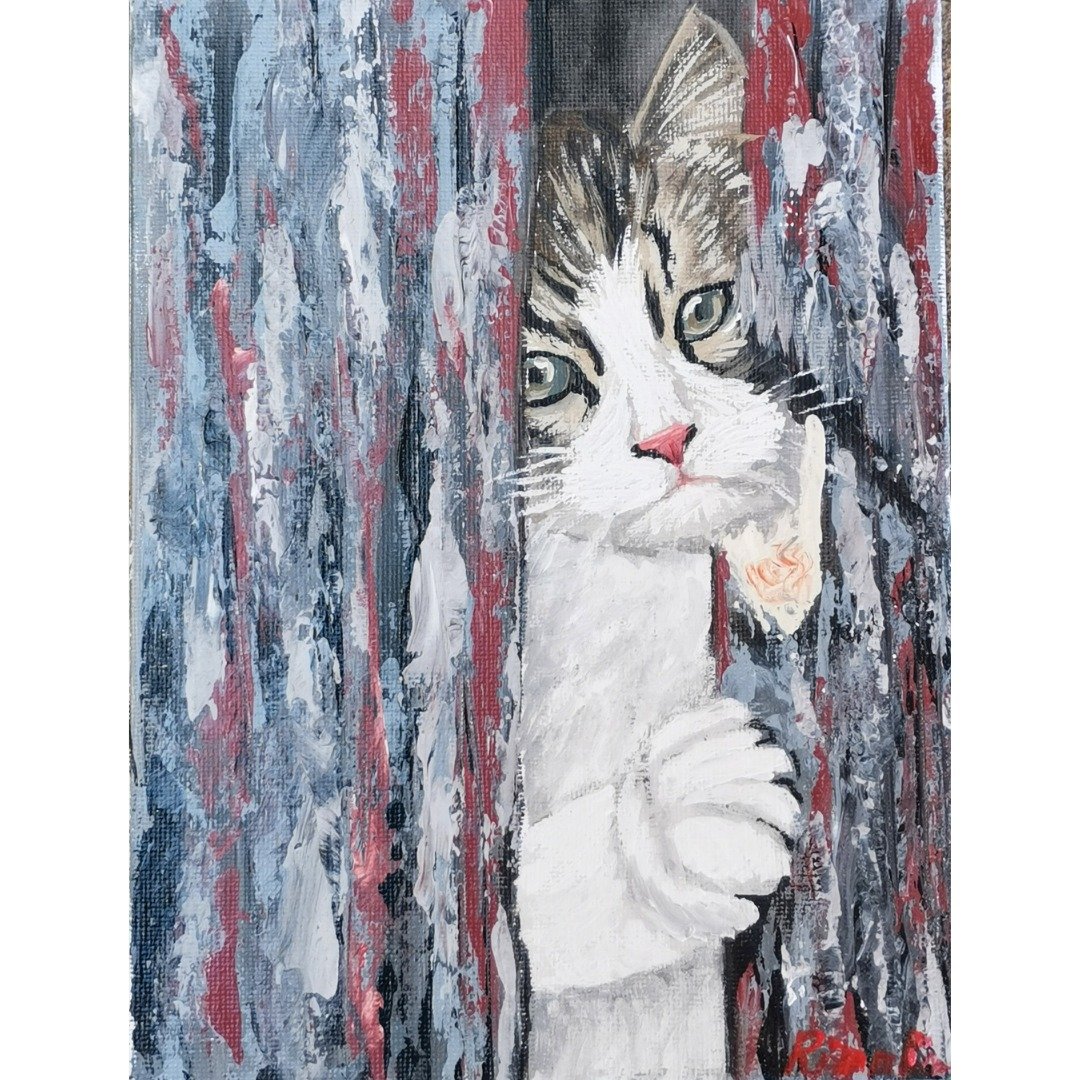 猫场景绘画原创带框墙壁艺术手绘由 RinaArtSK 绘制 - 墙贴/壁贴 - 其他材质 多色