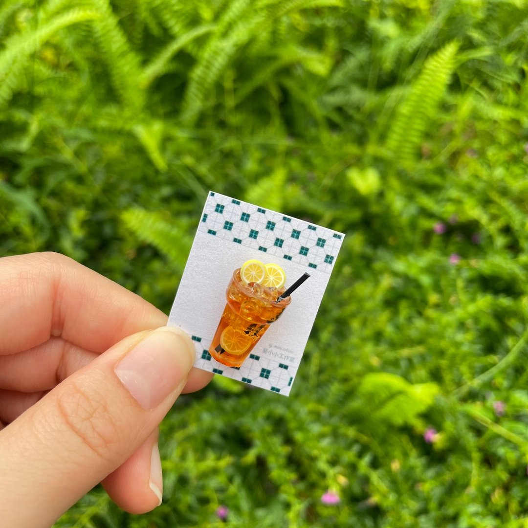茶餐厅系列- 冻柠茶 手作 襟章 心口针 胸针 - 胸针 - 其他材质 