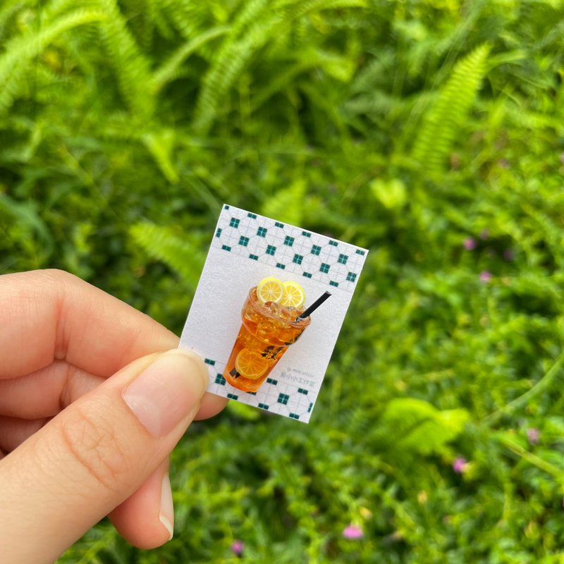 茶餐厅系列- 冻柠茶 手作 襟章 心口针 胸针 - 胸针 - 其他材质 