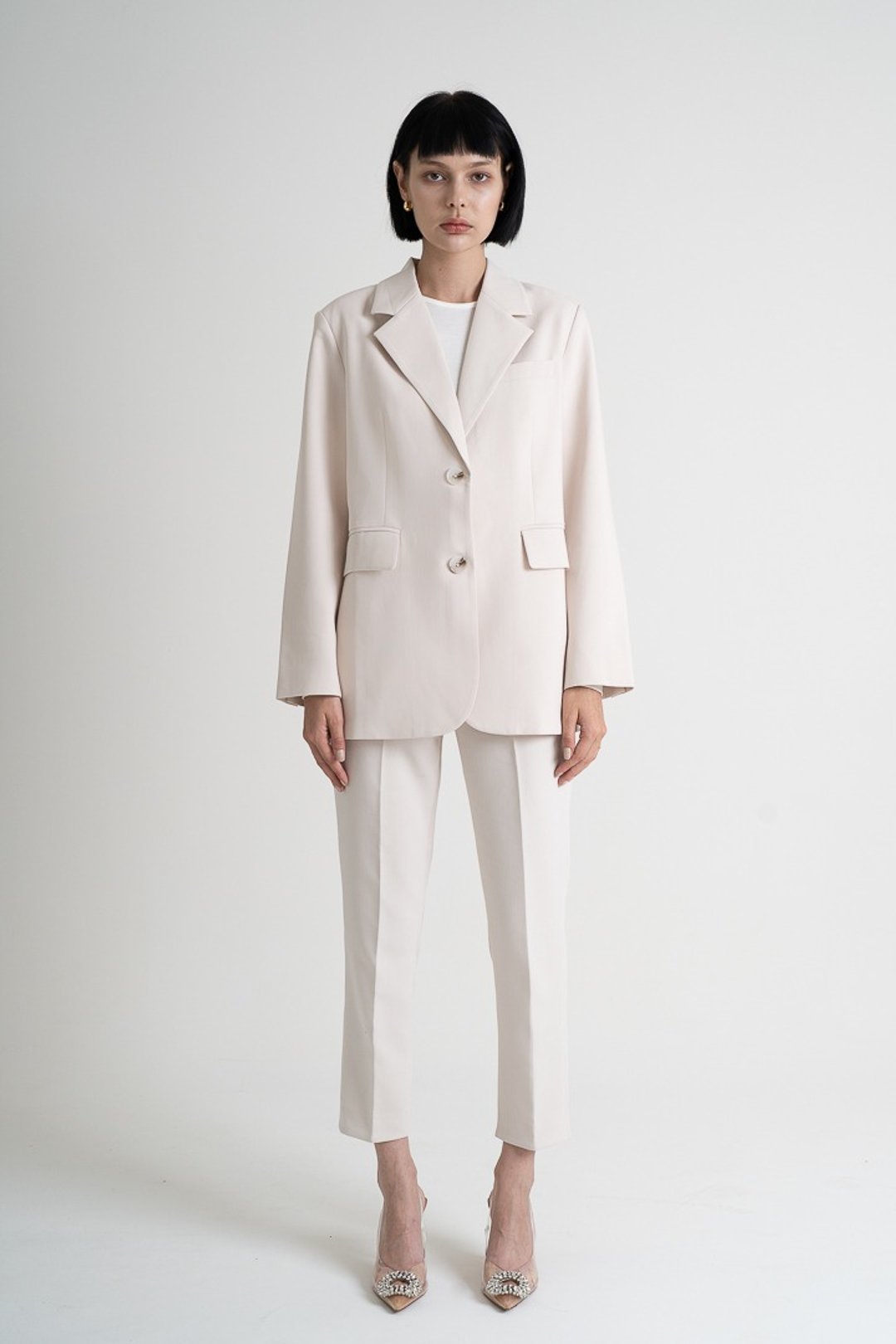Classy Blazer - White | Oversized 双扣西装外套 - 奶白 - 女装西装外套/风衣 - 聚酯纤维 白色