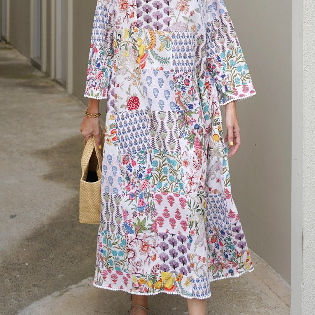 Springful Dress in White Forest - 漂亮的超大长裙 - 洋装/连衣裙 - 棉．麻 白色