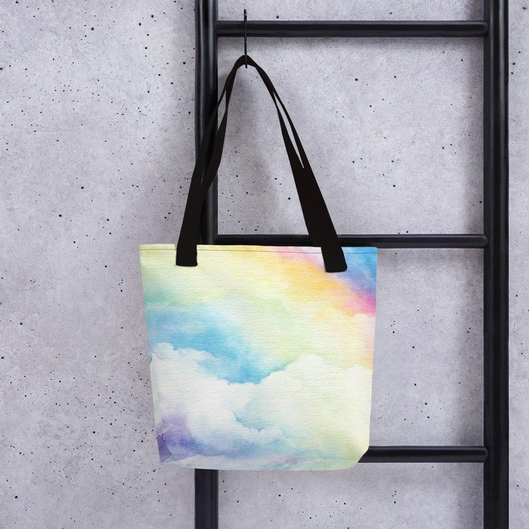 【彩虹深处 Over The Rainbow】原创水彩画手工单肩包 简约托特包 - 侧背包/斜挎包 - 聚酯纤维 