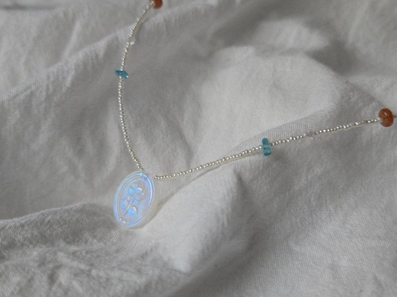 月光石花朵珍珠项链 | 矿石项链 交换礼物 生日礼物 - 项链 - 珍珠 银色