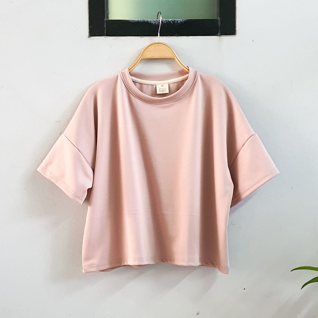 Simply T-shirt (Basic T-shirt/Short sleeved)- Pink - 女装 T 恤 - 棉 粉红色