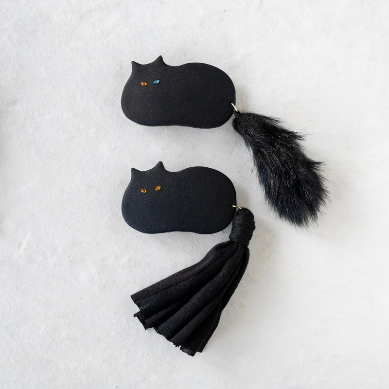 【选择尾巴和眼睛】猫咪发夹 /  黑 - 发饰 - 粘土 黑色