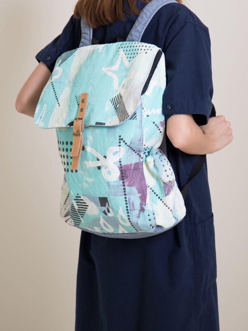 拉链后背包 薄荷绿 - 后背包/双肩包 - 棉．麻 绿色