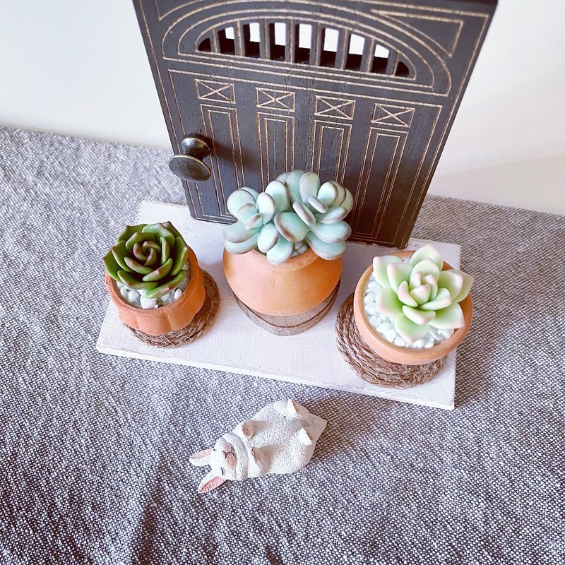 接单制作款 多肉小花园 古典风门板挂饰。仿真黏土多肉植物 - 摆饰 - 粘土 绿色