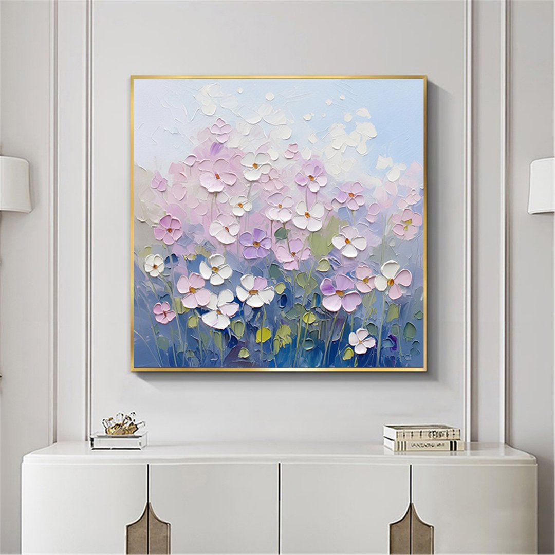 花语 手绘花卉装饰画肌理抽象画餐厅客厅挂画现代田园风治愈风 - 海报/装饰画/版画 - 亚麻 粉红色