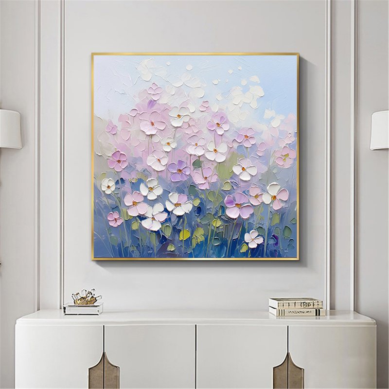 花语 手绘花卉装饰画肌理抽象画餐厅客厅挂画现代田园风治愈风 - 海报/装饰画/版画 - 亚麻 粉红色