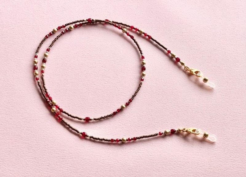 深红捷克玻璃石榴石 眼镜挂绳 项链 口罩链 - 眼镜/眼镜框 - 玻璃 红色