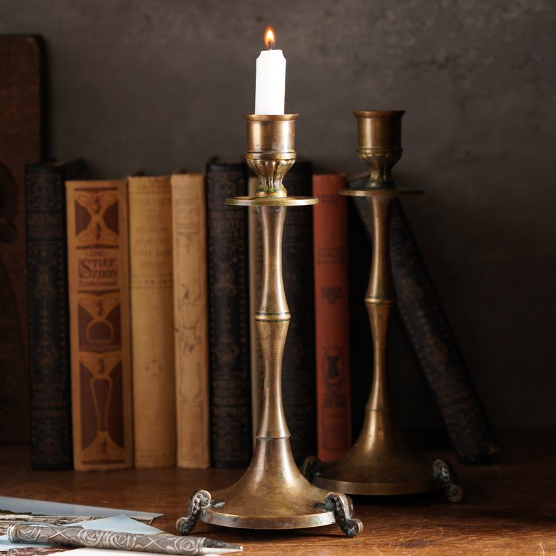 荷兰新艺术运动风格黄铜古董烛台/Jugendstil - 蜡烛/烛台 - 铜/黄铜 金色