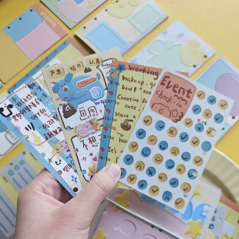 【coloryeah】可爱手账文具/m5手帐内页双面不同图已打孔 - 笔记本/手帐 - 纸 多色