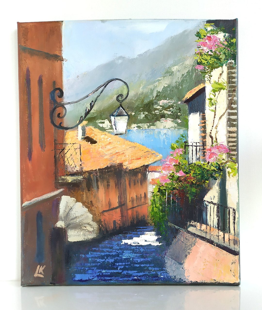 科莫湖油画贝拉吉欧绘画意大利艺术意大利街头艺术 - 海报/装饰画/版画 - 棉 