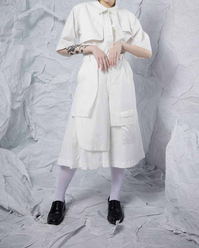 INF 22SS  百褶短宽裤 - 女装长裤 - 其他人造纤维 白色