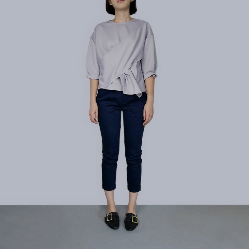 亮灰空气棉澎袖短上衣 - 女装上衣 - 其他人造纤维 灰色