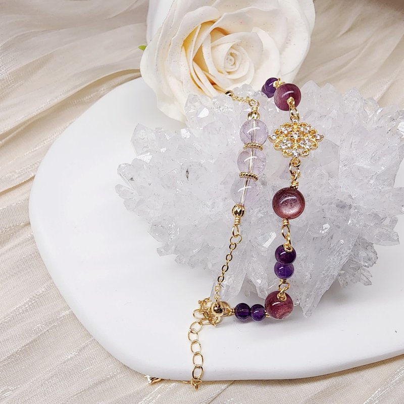 紫语花映。紫锂云母 紫水晶 薰衣草紫水晶 水晶手链 双圈 - 手链/手环 - 水晶 紫色