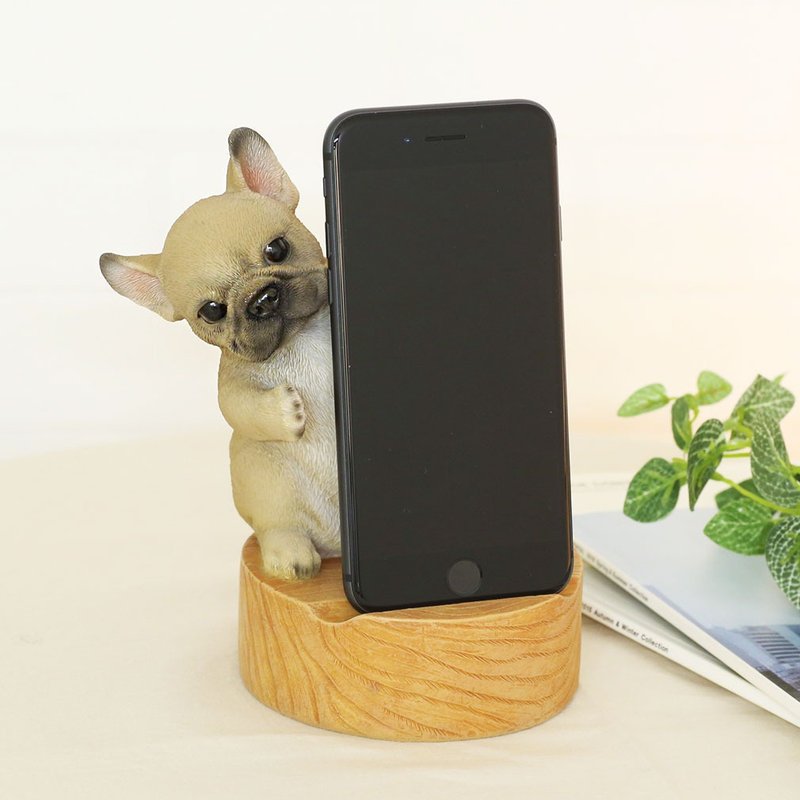 Devalier ca218b [Genuine] Dog Figurine French Bulldog Smartphone Stand Resin Gift Cute Birthday Gift - 摆饰 - 树脂 咖啡色