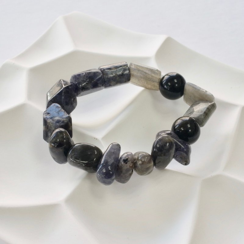 B038七轮调和手串/堇青石/拉长石/蓝纹石/天然晶石/能量石/原生态 - 手链/手环 - 水晶 多色