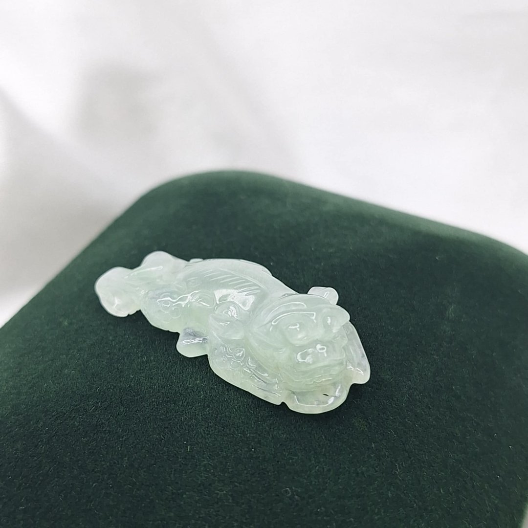 冰种晴水绿 飘花 冰胶貔貅 吊坠 前后孔  | 天然缅甸玉A货翡翠 - 项链 - 玉石 
