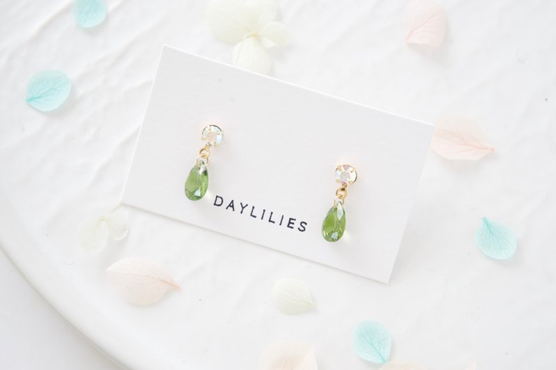 8月诞生石 - 橄榄石 - 耳环/耳夹 - 宝石 绿色