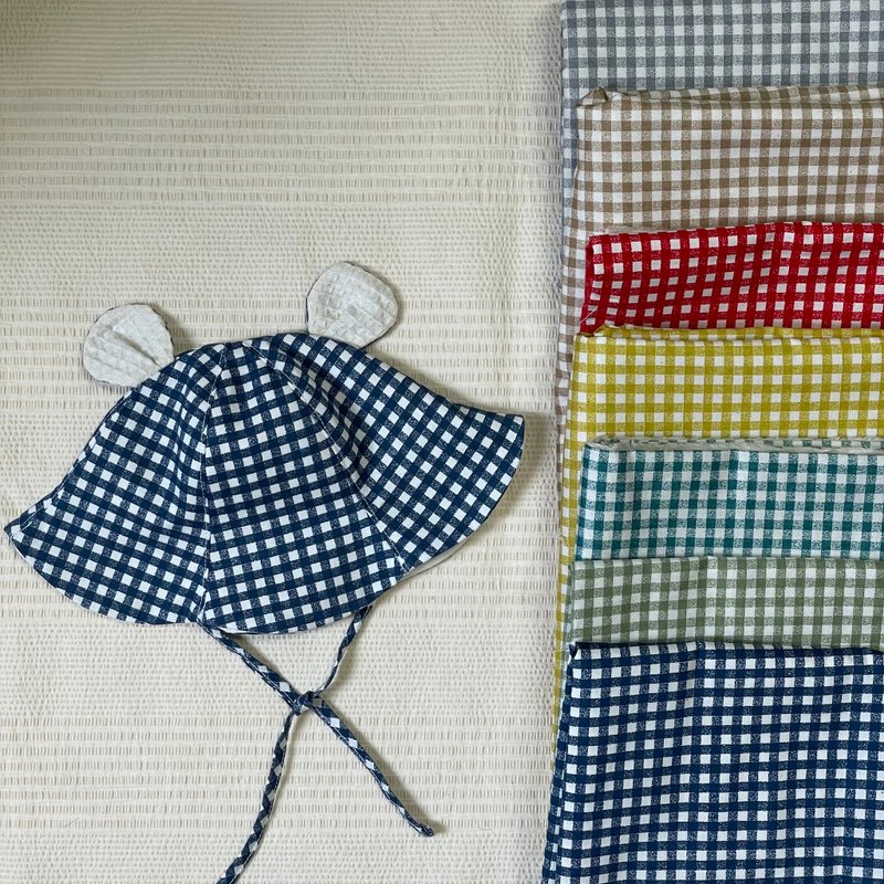 大格子熊耳帽 - 婴儿帽/发带 - 棉．麻 