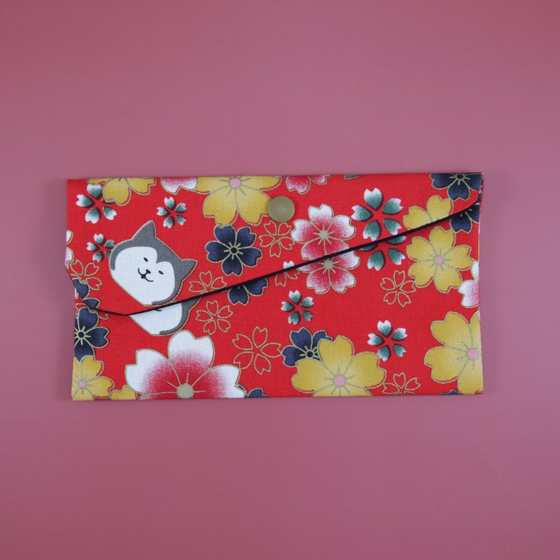 新年快乐 烫金柴犬樱花 布红包袋 存折袋 口罩袋 - 红包/春联 - 棉．麻 红色