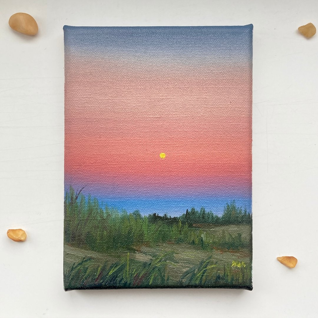 风景画原创油画艺术日落海岸画山水挂画 - 海报/装饰画/版画 - 棉 粉红色