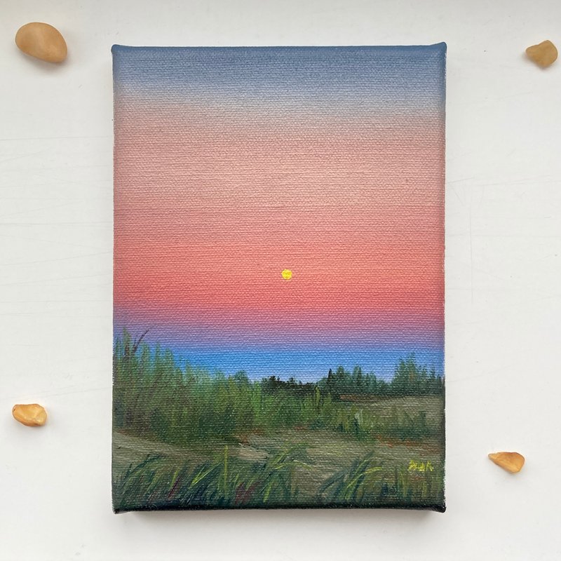 风景画原创油画艺术日落海岸画山水挂画 - 海报/装饰画/版画 - 棉．麻 粉红色