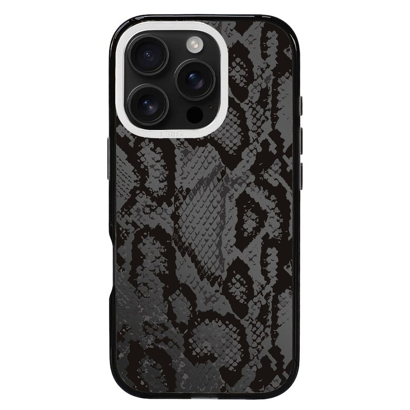 仿真动物系－镜面蛇纹 透黑框 镜面磁吸版 iPhone 防摔壳 - 手机壳/手机套 - 环保材料 黑色