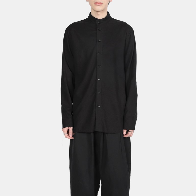 小高领不收边衬衫 - 男装衬衫 - 棉．麻 黑色