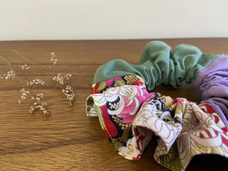 三拼荷叶发圈 / 甜甜圈发圈 / 日菊之美 - 湖绿紫 - 发饰 - 棉．麻 多色