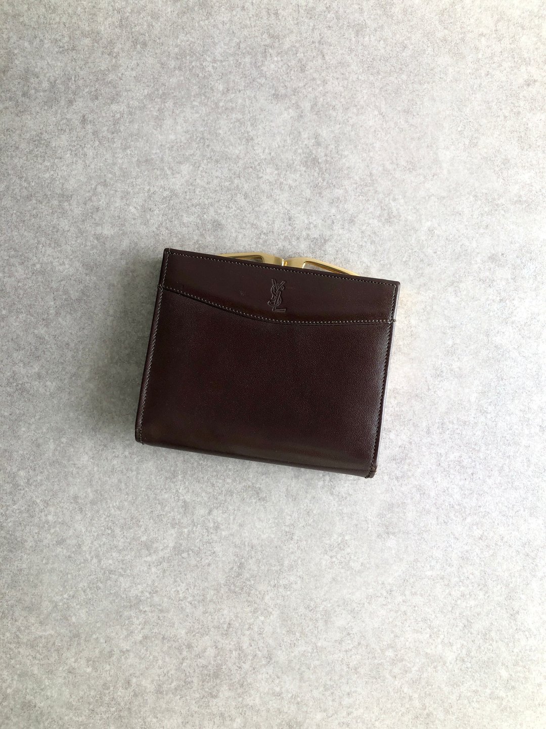 [日本直送，品牌二手包] Yves Saint Laurent钱包，棕YSL，皮革口金包双折钱包，mf4wv6 - 皮夹/钱包 - 真皮 咖啡色