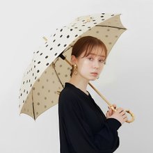 日本霜山 复古水玉点点8骨晴雨两用竹柄长伞