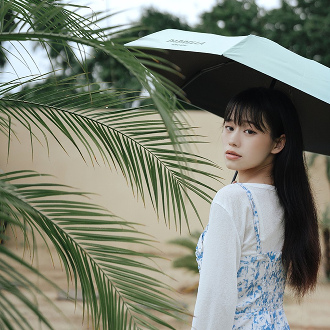 纯色三折轻量伞 便携 防晒 抗风 晴雨两用伞 黑胶折叠伞-灰湖绿 - 雨伞/雨衣 - 防水材质 