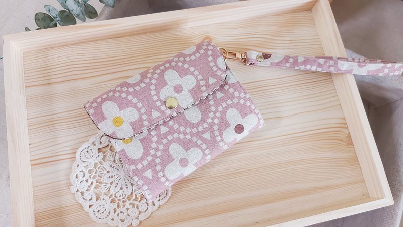 日本布 【八格卡层-三层钱包】财布零钱包/手作零钱包/三层钱包 - 零钱包 - 棉．麻 粉红色