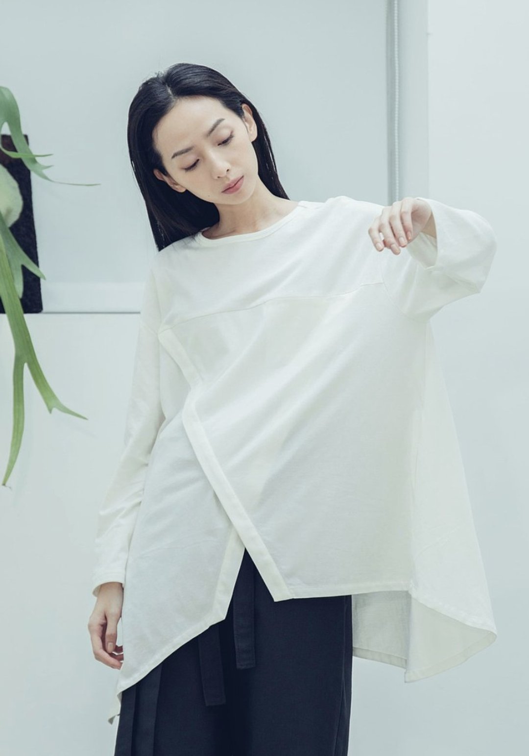 共生 剪裁长袖上衣(黑/白) Organic Cotton - 男装上衣/T 恤 - 棉 白色
