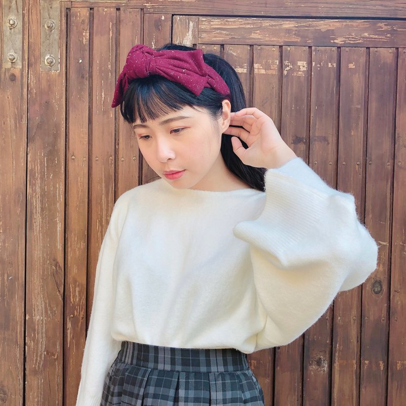 mulberry 针织点点 大蝴蝶扭结发带 ggoomstudio - 发带/发箍 - 棉．麻 红色