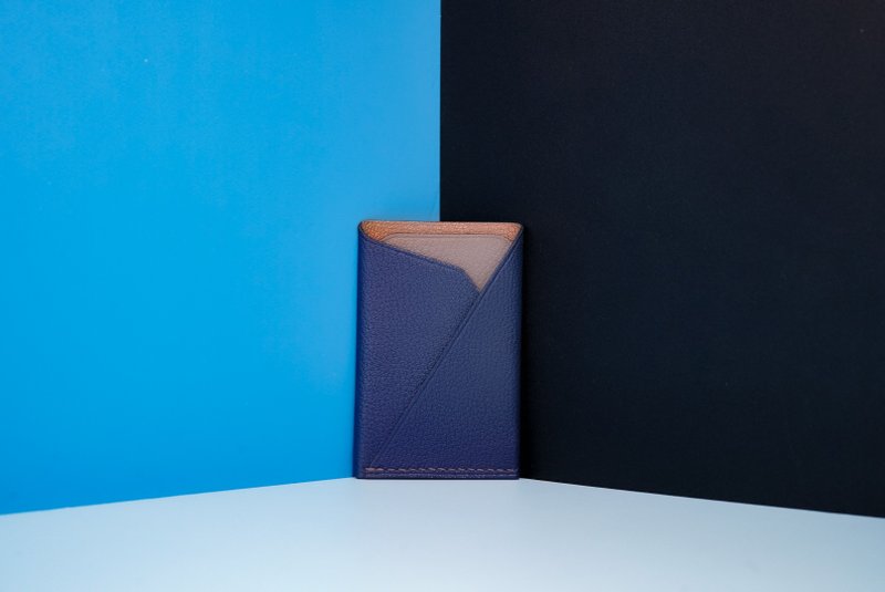 轻便皮革卡片套  简约 手工制作【自由拼色加刻字 可定制】蓝色 - 名片夹/名片盒 - 真皮 蓝色