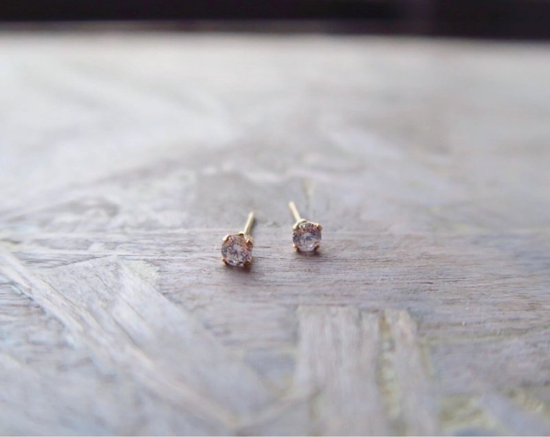 单钻 锆石 耳环 - 耳环/耳夹 - 贵金属 金色