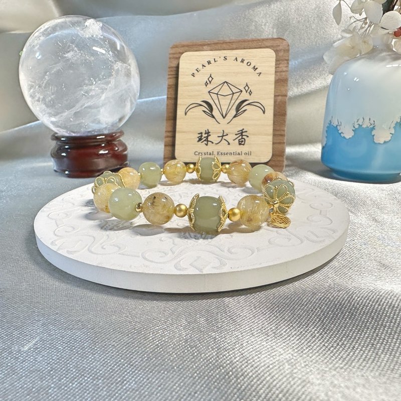 金毓鎏光 钛晶・和阗玉・925纯银 - 手链/手环 - 玉石 金色