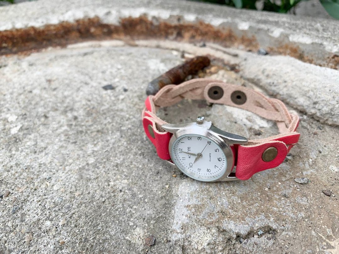 EDGE Red mesh edge knit wristwatch that you want to match with monotone coordination EKW-RR - 女表 - 真皮 红色