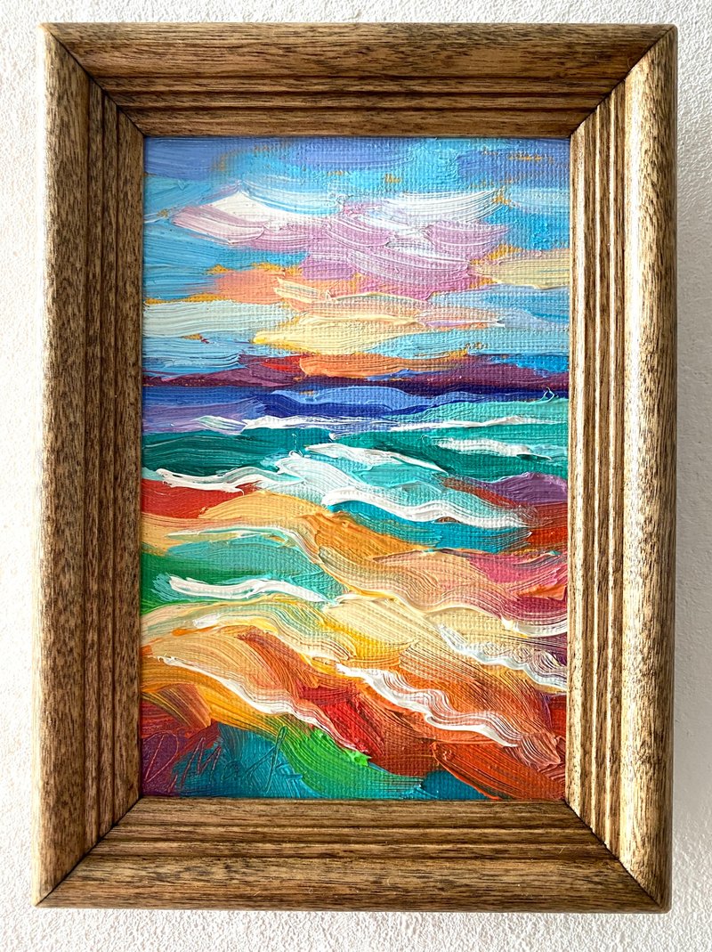 海景油画原创海景画厚涂小幅艺术品海洋海岸壁画 - 墙贴/壁贴 - 木头 