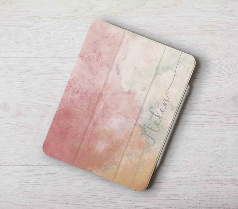 定制化名字水彩风抽象IPAD 笔槽平板壳保护套11代 Air 7 6 mini 7 - 平板/电脑保护壳 - 塑料 多色