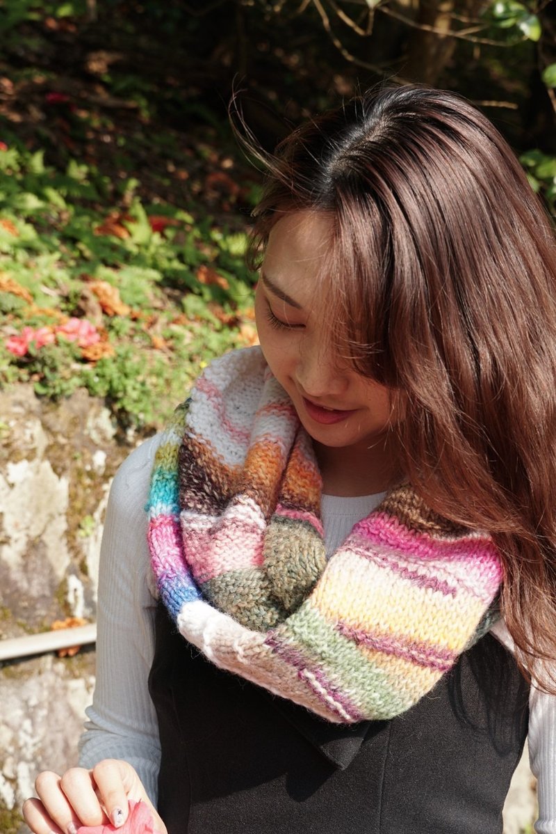 山形纹线条 渐层 拼接风格 毛线针织 围脖 围巾 - 围巾/披肩 - 羊毛 多色