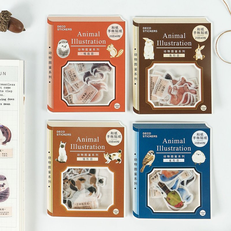 Infeel.Me暖空 和纸贴纸包 【动物图鉴手册】手帐贴纸包 - 贴纸 - 纸 多色