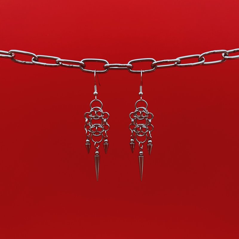 MrR手作不锈钢圈S925银钩卯钉吊坠吊挂式耳环一对 - 耳环/耳夹 - 不锈钢 银色